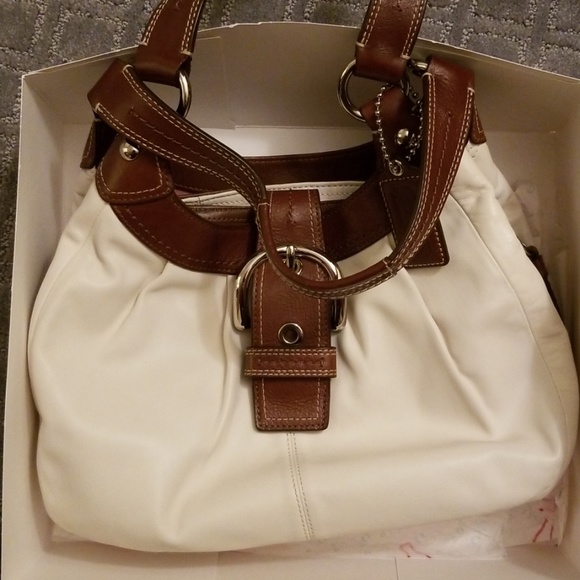 Off white & brown leather coach purse - Picture 1 of 6